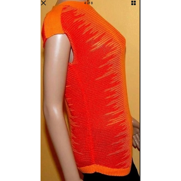 Striped Orange Short Sleeve Sweater Med - Picture 4 of 8